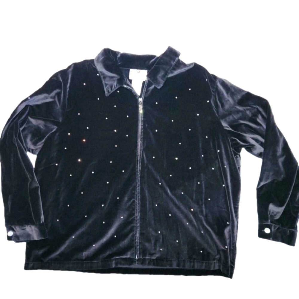 Quacker Factory 2X Women's Shacket. Shirt. Black. Full Zip Sequins. 100% Cotton